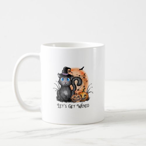 Lets Get Wicked  Black Witch Cat  Coffee Mug