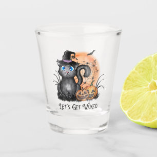 Let's Get Wicked   Black Witch Cat Shot Glass