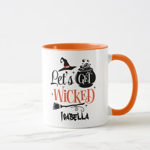 Lets Get Wicked Modern Orange and Black Halloween Mug