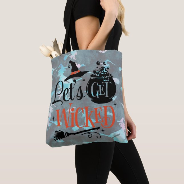Let's Get Wicked Witches Pastel Rainbow Halloween Tote Bag (Close Up)