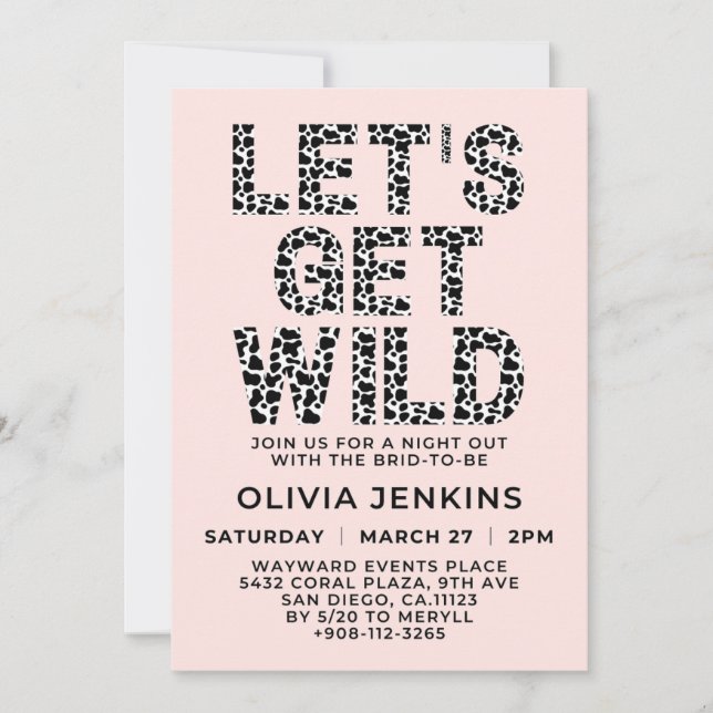 Let's Get Wild Animal Print Bachelorette Party Invitation (Front)