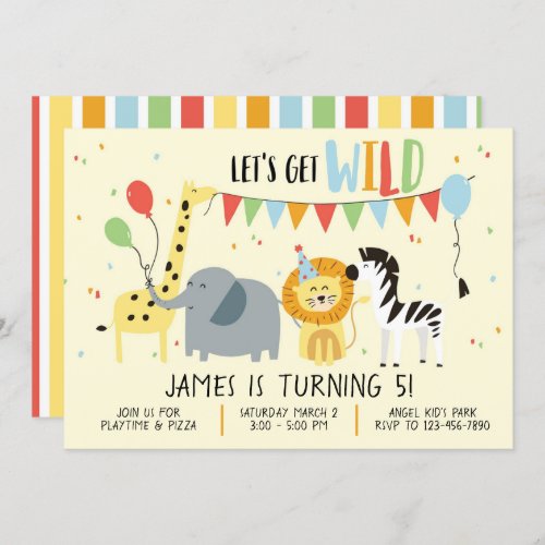 Lets Get Wild Animals Kids Birthday Party Invite