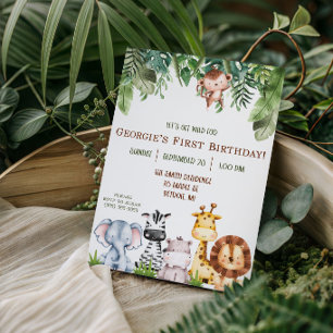 Let's Get Wild! Baby Safari Animals Birthday Party Invitation