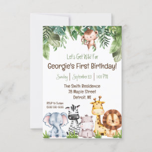 Let's Get Wild! Baby Safari Animals Birthday Party Invitation