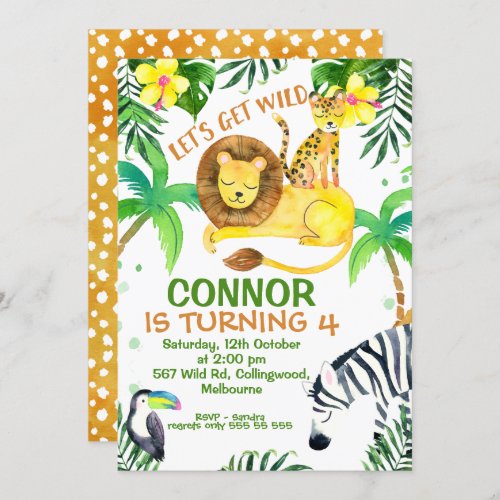 BIRTHDAY INVITATIONS 1st Birthday,Cute Jungle Animals,Wild One