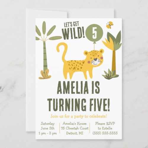 Lets Get Wild Cheetah Leopard Safari Birthday Invitation