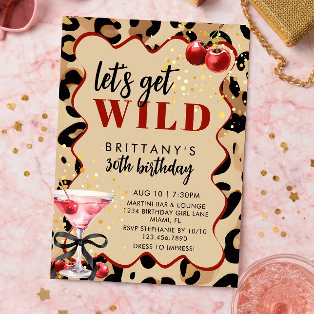 Let's Get Wild Cherry Martini Retro Glam Birthday Invitation (Creator Uploaded)