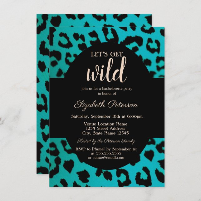 Let's Get Wild Chic Leopard Print Blue Invitation (Front/Back)