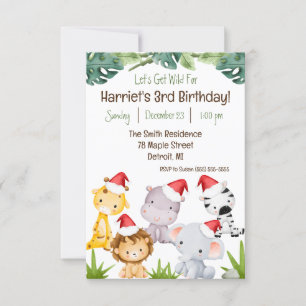 Let's Get Wild! Christmas Safari Animals Birthday Invitation