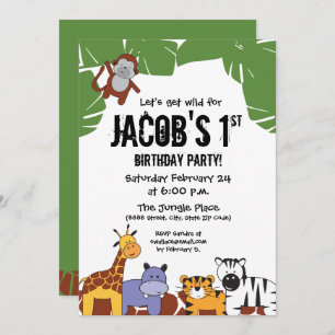 "Let's get wild", Jungle 1st birthday with animals Invitation