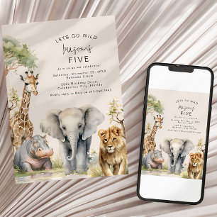 Lets Get Wild   Kids Animal Birthday Party Invitation
