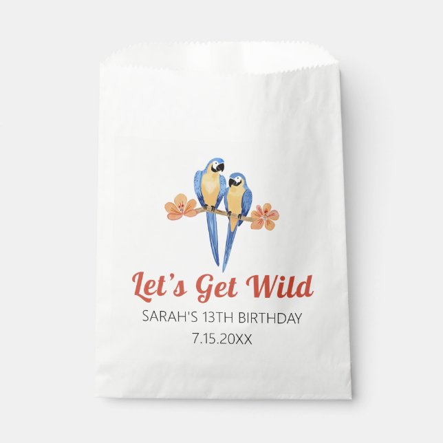 Let's Get Wild Macaw Jungle Watercolor Favor Bag (Front)