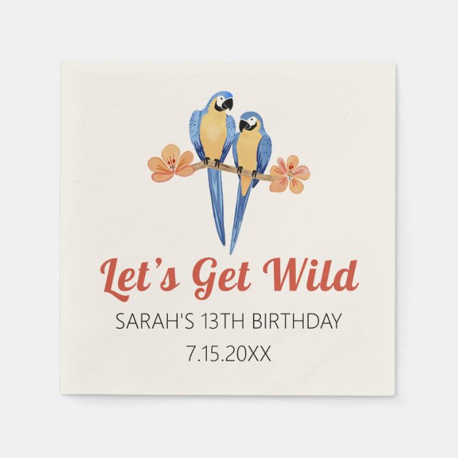 Let's Get Wild Macaw Jungle Watercolor Napkins (Front)