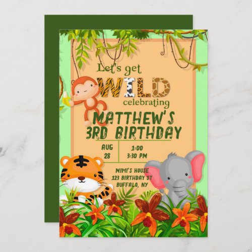 Lets Get Wild Safari Animal Birthday Party Invita Invitation