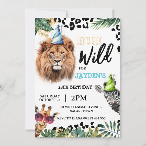 Lets Get Wild Safari Animals Birthday Party Invitation