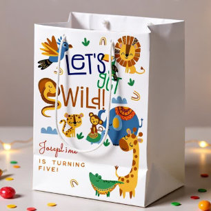 Let's get wild safari animals kids birthday medium gift bag