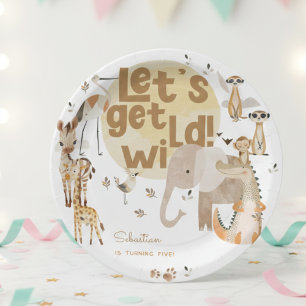 Let's get wild safari animals kids birthday paper plates