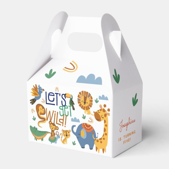 Let's get wild safari animals kids birthday party favor boxes (Front Side)