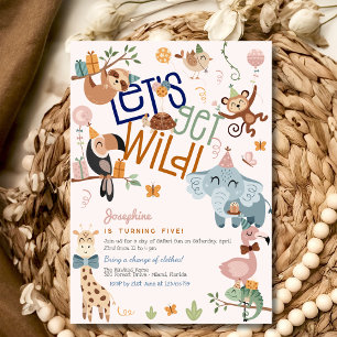 Let's get wild safari animals kids birthday party invitation