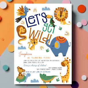 Let's get wild safari animals kids birthday party invitation