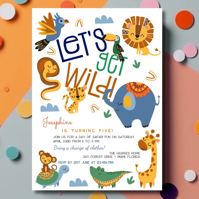 Let's get wild safari animals kids birthday party invitation (Creator Uploaded)