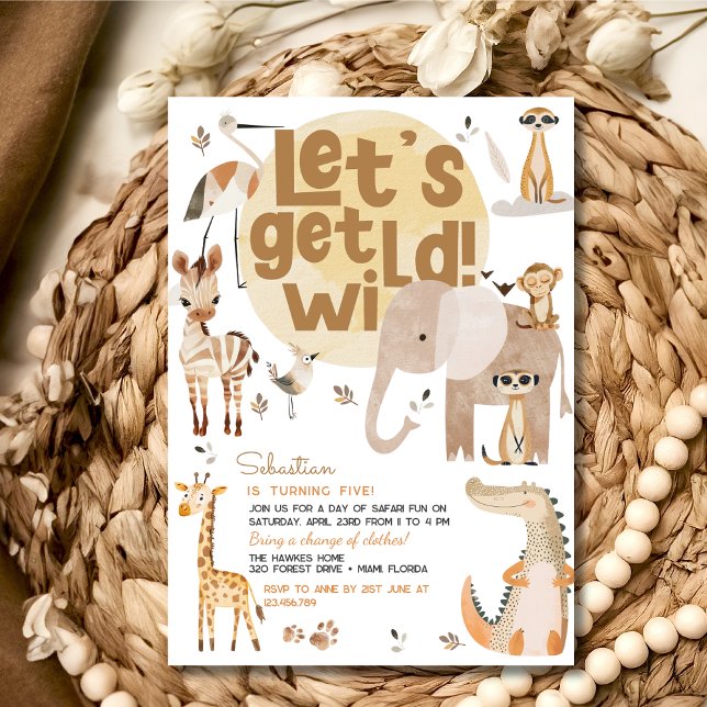 Let's get wild safari animals kids birthday party invitation (Creator Uploaded)