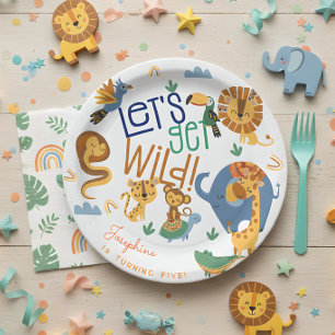 Let's get wild safari animals kids birthday party paper plates