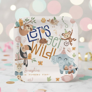 Let's get wild safari animals kids birthday party paper plates