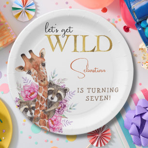 Let's get wild safari animals kids birthday party paper plates