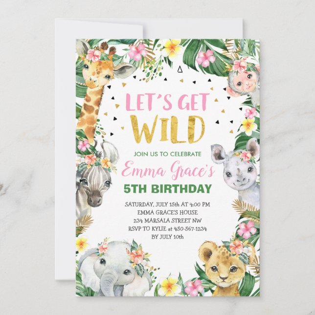 Let's Get Wild Safari Jungle Birthday Invitation  (Front)