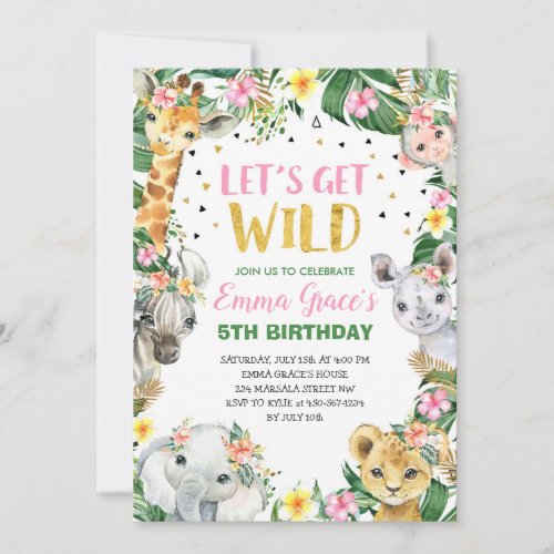 Lets Get Wild Safari Jungle Birthday Invitation 