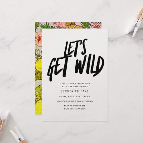 Lets Get Wild Tropical Bachelorette Party Invitation