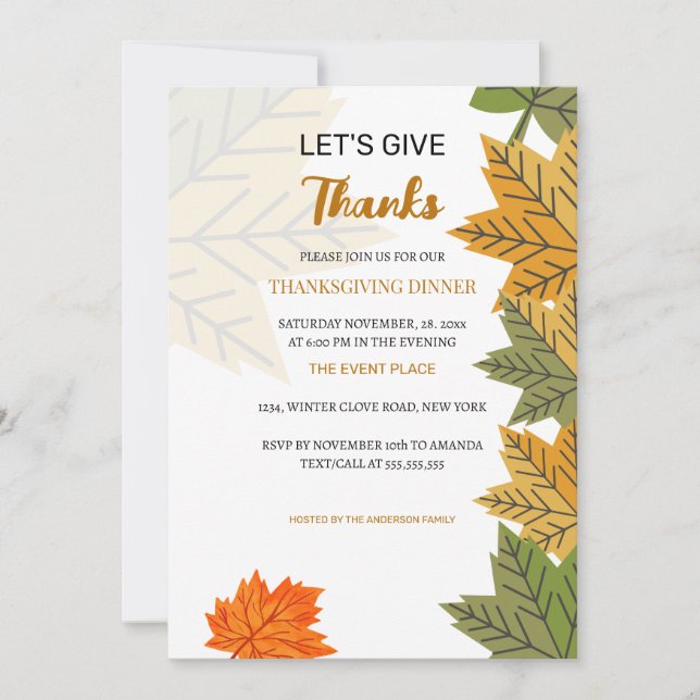 Let's Give Thanks Autumn Leaves Thanksgiving Dinne Invitation (Front)