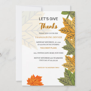 Let's Give Thanks Autumn Leaves Thanksgiving Dinne Invitation