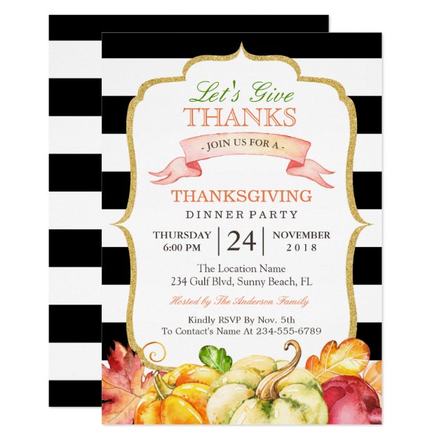 Let's Give Thanks Autumn Thanksgiving Dinner Party Card