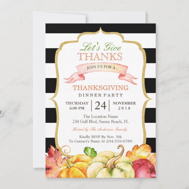 Let's Give Thanks Autumn Thanksgiving Dinner Party Invitation (Front)