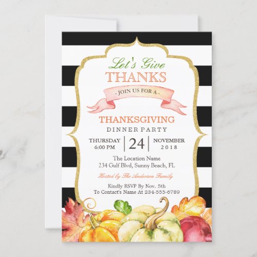 Lets Give Thanks Autumn Thanksgiving Dinner Party Invitation