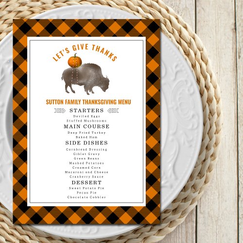 Lets Give Thanks Buffalo Plaid Bison Thanksgiving Menu