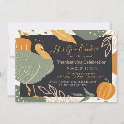 Lets Give Thanks Casual Thanksgiving Dinner Invitation