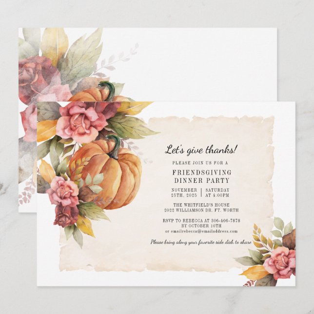 Let's Give Thanks Fall Pumpkin Friendsgiving Invitation (Front/Back)