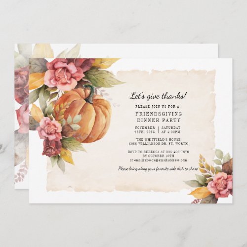 Lets Give Thanks Fall Pumpkin Friendsgiving Invitation