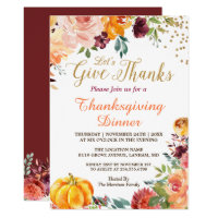 Let's Give Thanks Fall Pumpkin Thanksgiving Dinner Invitation