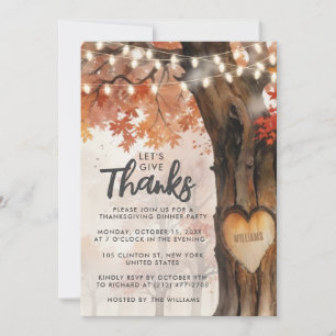 Let's Give Thanks Fall Theme Lighting Tree Dinner Invitation