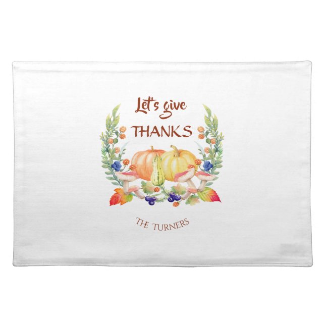 Let's Give Thanks Fall Wreath Pumpkin Thanksgiving Cloth Placemat (Front)
