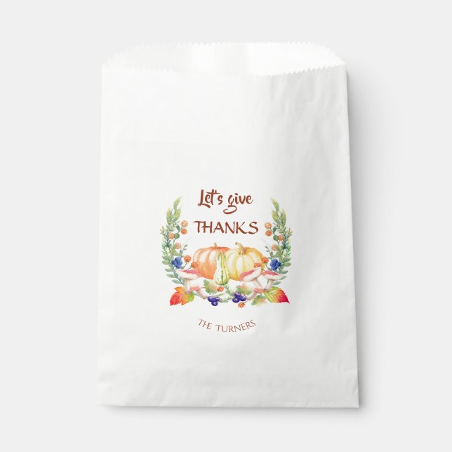Let's Give Thanks Fall Wreath Pumpkin Thanksgiving Favor Bag (Front)