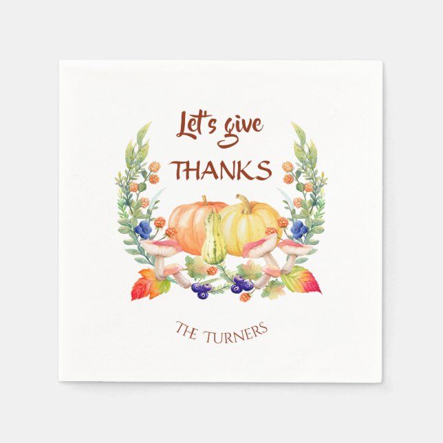 Let's Give Thanks Fall Wreath Pumpkin Thanksgiving Napkins (Front)