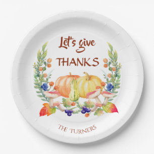 Let's Give Thanks Fall Wreath Pumpkin Thanksgiving Paper Plates