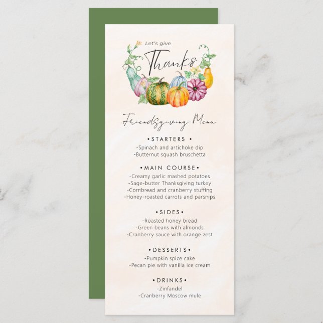 Let's Give Thanks Pumpkin Thanksgiving Dinner  Menu (Front/Back)