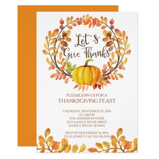 Let's Give Thanks PumpkinThanksgiving Dinner Invitation | Zazzle.com