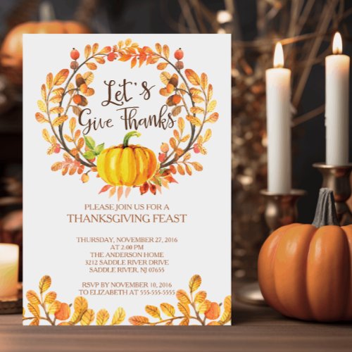 Lets Give Thanks PumpkinThanksgiving Dinner Invitation